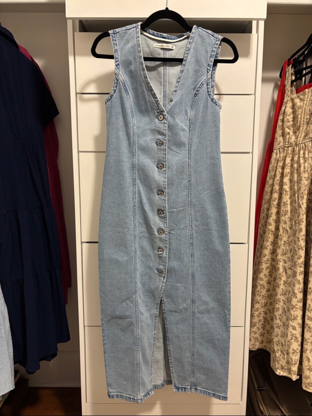 Abercrombie & Fitch Light Blue Denim Button-Front Midi Dress